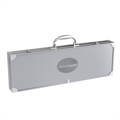 7-Piece Stainless-Steel BBQ Cooking Utensils Set - Barbecue Grill Accessories with Aluminum Portable Handled Storage Case by Home-Complete (Silver)