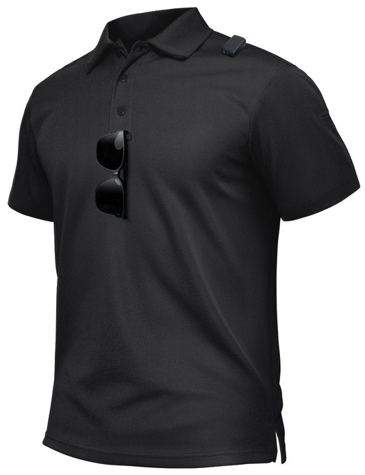 TACVASEN Polo Shirts for Men Dry Fit Short Sleeve Performance Collared Shirt Light UPF 50+ Tactical Work Golf Polos Black, XL
