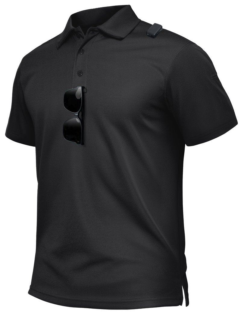 TACVASEN Polo Shirts for Men Dry Fit Short Sleeve Performance Collared Shirt Light UPF 50+ Tactical Work Golf Polos Black, 2XL