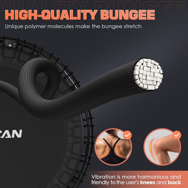 BCAN 450/550LBS Rebounder Trampoline for Adults, 40"/48" Foldable Mini Trampoline with Durable Bungees, Quiet & Stable Exercise Rebounder Trampoline for Indoor/Garden Workout- 40IN-Black