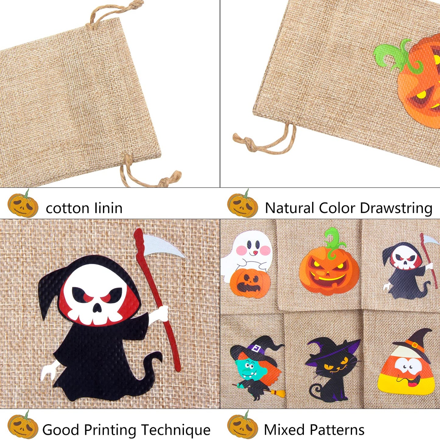 DERAYEE Halloween Burlap Treat Bags with Drawstrings, 6"x 8" Gift Candy Bags Goodie Bag for trick or treat Kids Halloween Party Favor 18Pcs