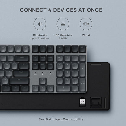 Satechi SM3 Mechanical Keyboard for Mac and Windows, 108 Keys Full Size with White LED Backlit, Wired and Bluetooth for Mac and Windows - Dark Gray/Gray