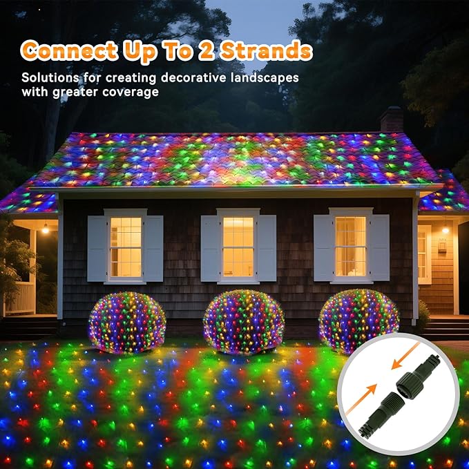 LitHome 14.8FT x 5FT Led Christmas Net Lights Outdoor, 300 LED Multicolor Christmas Net Lights for Bushes Connectable, 8 Modes Colorful Giant Mesh Light Green Wire for Yard, Garden, Party, Tree Decor