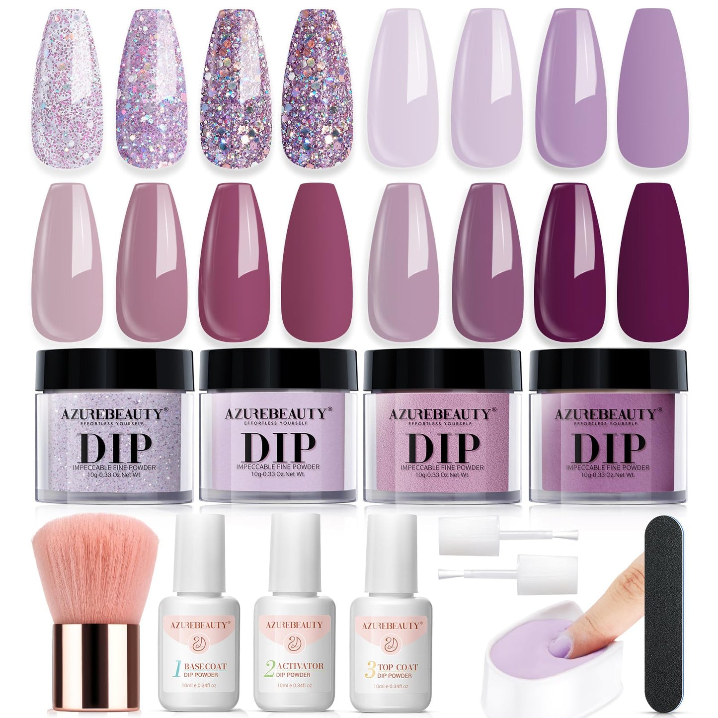 AZUREBEAUTY Dip Powder Nail Kit Starter, All Season Skin Tone Nude Brown 4 Colors Acrylic Dip Powder Liquid Set with Base/Top Coat Activator for French Nail Art Manicure DIY Salon Gifts