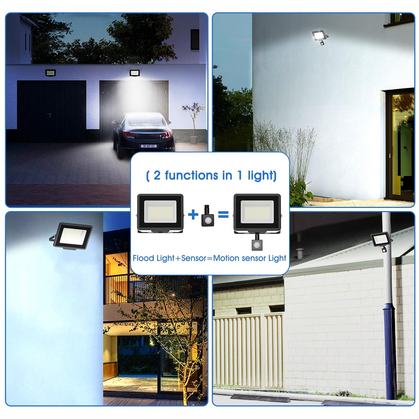 loyal Security Lights Outdoor Motion Sensor, 100W PIR Sensor Security Light Detachable 9000LM 6500K Cold White LED Outdoor IP65 Waterproof Floodlight for Garage Garden