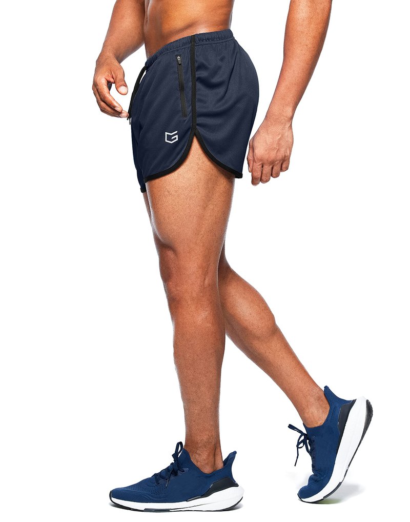 G Gradual Men's Running Shorts 3 Inch Quick Dry Gym Athletic Jogging Shorts with Zipper Pockets (Navy, Medium)
