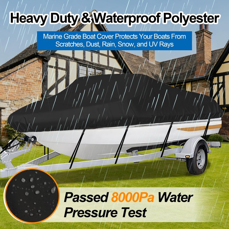 iCOVER Trailerable Boat Cover- 23'-24' 800D Water Proof Heavy Duty, Fits V-Hull, Fish&Ski, Pro-Style, Fishing, Utiltiy, Runabout, Bass Boats, up to 23ft-24ft Long and 102" Wide