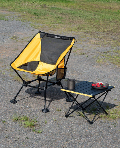 iClimb Ultralight Compact Camping Folding Beach Chair with Anti-Sinking Large Feet and Back Support Webbing (Yellow - Square Frame - 2PC)