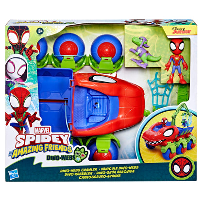 Spidey and his Amazing Friends Marvel Dino-Webs Crawler Toy Car Playset, Spider-Man & Goblin Raptor 4-Inch Action Figures, Kids Ages 3 & Up