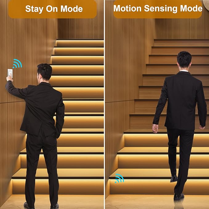 Intelligent Motion Triggered LED Stair Lighting Kit KMG-3233, 40" Cuttable LED Strip Light for Indoor LED Stair Lights (Warm White 3000K,14 Stairs)