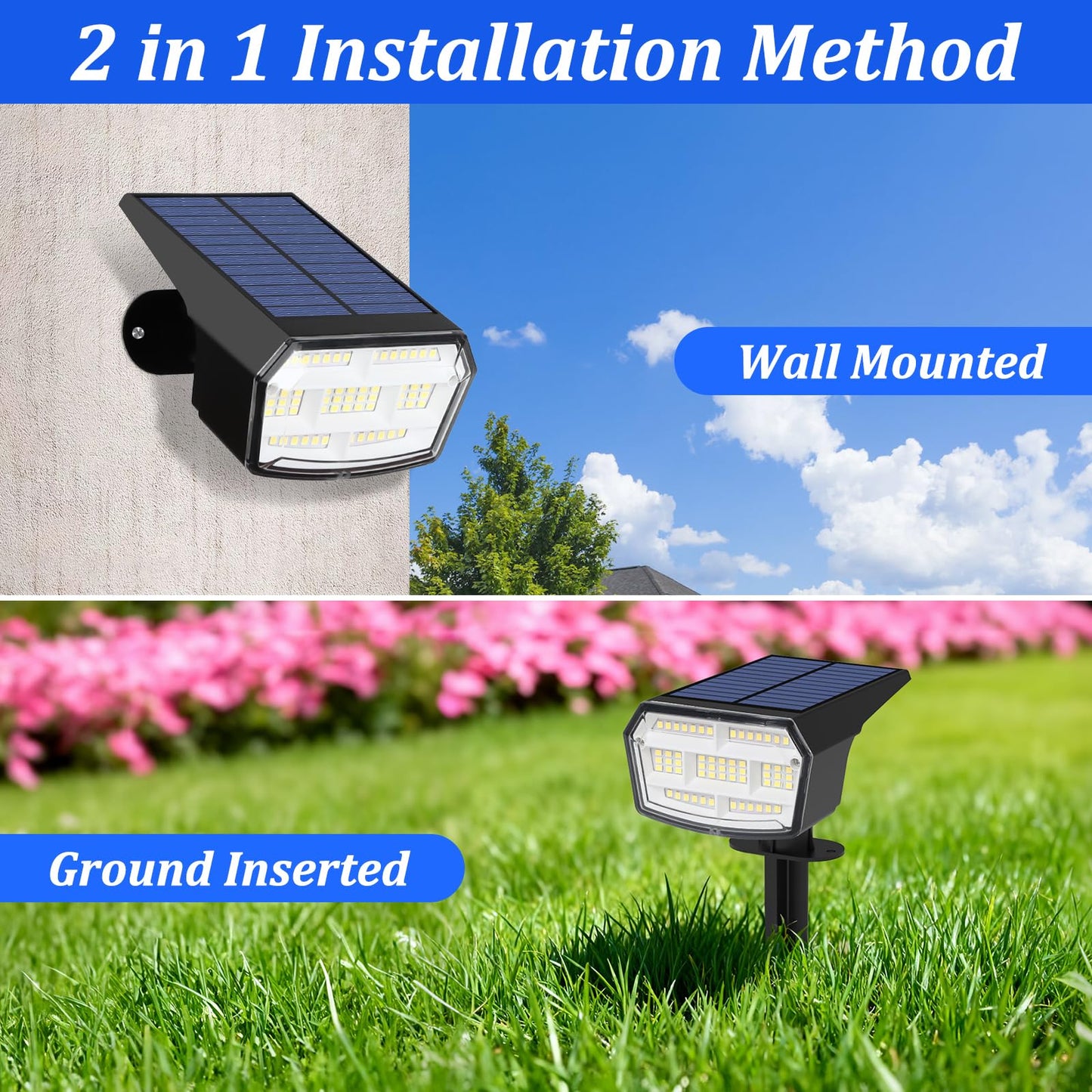 Sucolite 6-Pack Solar Spot Lights Outdoor Waterproof IP65, 3 Lighting Modes 2-in-1 Solar Landscape Spotlights for Yard, 59 LED Solar Powered Wall Lights for Garden Pathway Driveway Walkway, Cool White