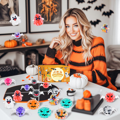 24Pack Halloween Mini Squeeze Balls Pumpkin Ghost Stress Ball Pack Perfect for Halloween Party Favors Halloween Treat Goody Bag Filler Gift