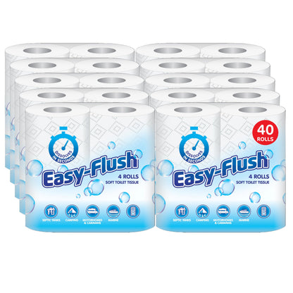 Easy Flush Soft Toilet Roll | Septic Tanks, Camping, Motorhome, caravans, Portable Toilets | 2ply | No Blocked drains | Quick Dissolve (40)