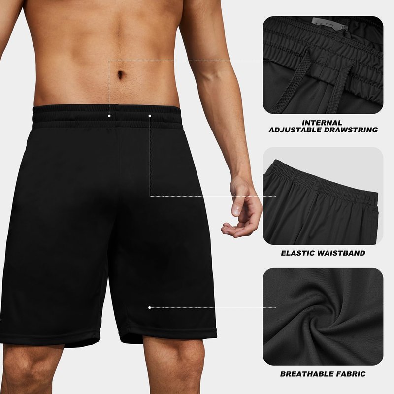 BVNSOZ Men's Athletic Shorts with Pockets and Elastic Waistband Quick Dry Workout Shorts for Men, Black x 2, Navy, Dark Grey, Light Grey, XL