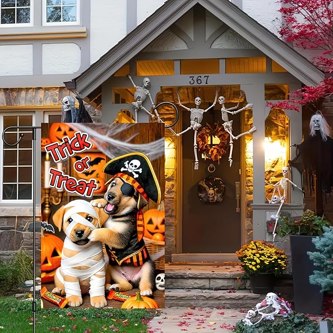 Halloween Garden Flag 12x18 Inch Double Sided Halloween Dog Decoration Home, Yard, Lawn, Porch Decor, Outside Fall Decor