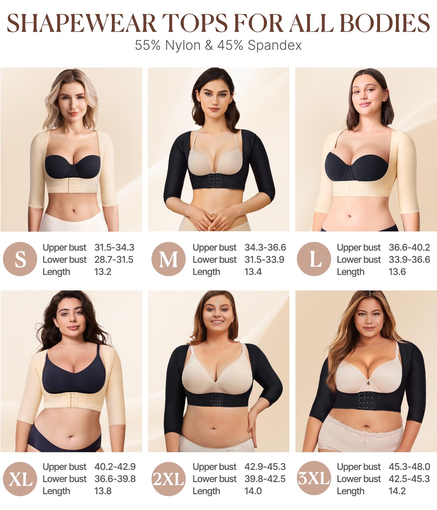 BRABIC Upper Arm Shaper Post Surgical Slimmer Compression Sleeves Posture Corrector Tops Shapewear for Women (Black, L)