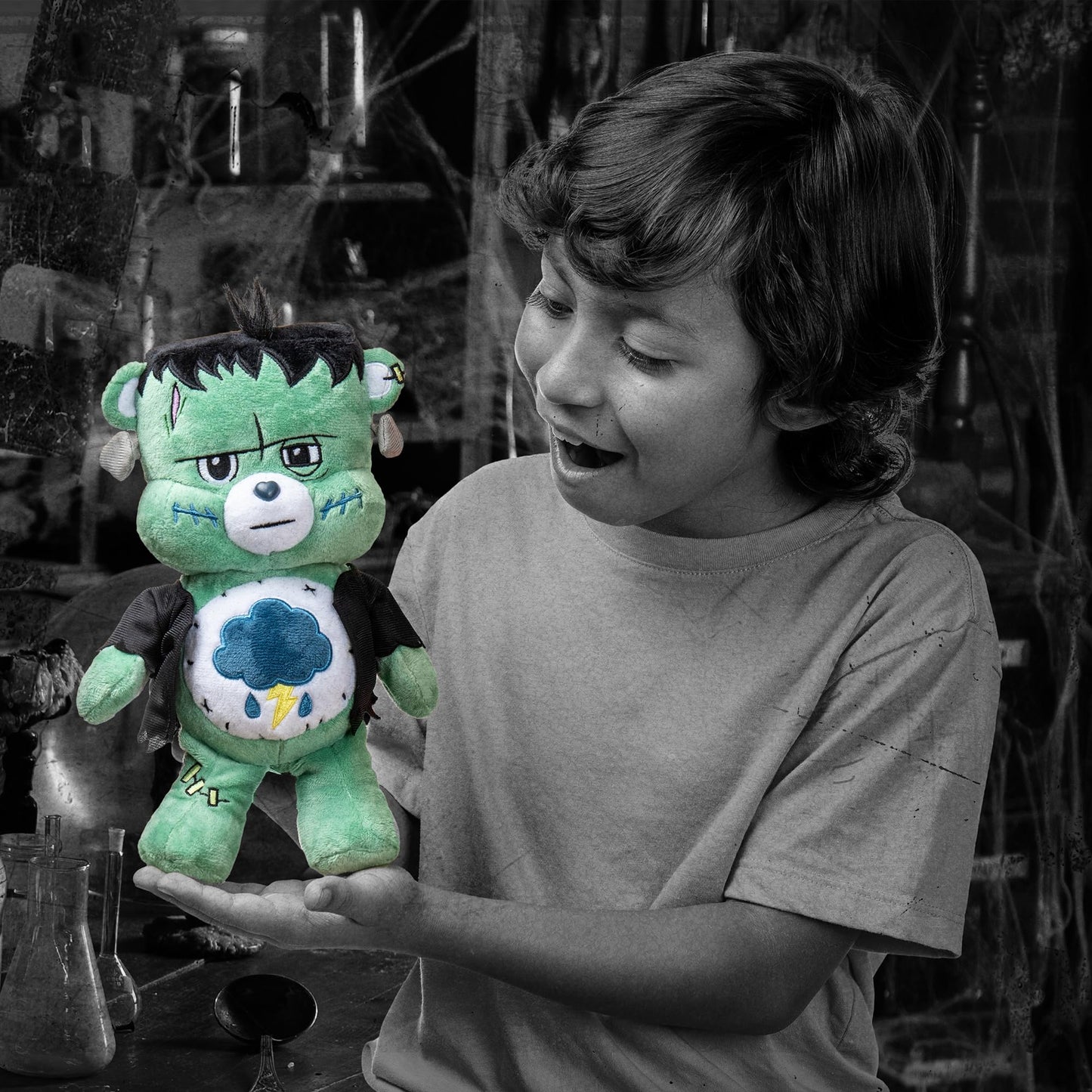 Care Bears Basic Fun, Grumpy as Frankenstein, Universal Monsters 22cm Plush, Cuddly Toys for Children, Cute teddy bear, Suitable for Girls and Boys Ages 4+