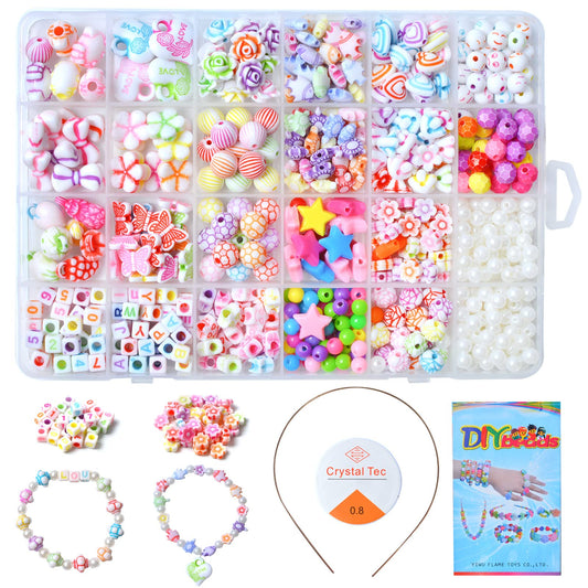 Jwxstore Kids DIY Bead Jewelry Making Kit, Beads for Girls Toys Bead Art and Craft Kits DIY Bracelets Necklace Hairband and Rings Toy for Age 4 5 6 7 8 9 10 11 Year Old Girl Gifts