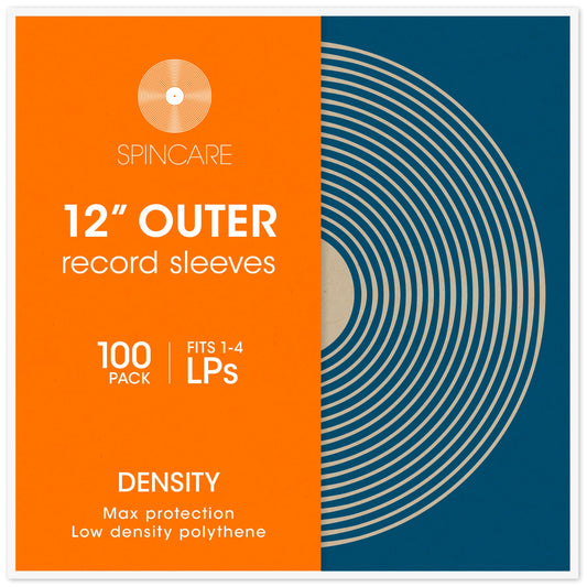 100x 12 Inch UV Protection Frosted Outer Vinyl Record Sleeves | Spincare Density Single & Double Album LP Protective Sleeve | Strong Polyethylene Archival Plastic Vinyl Record Storage Covers