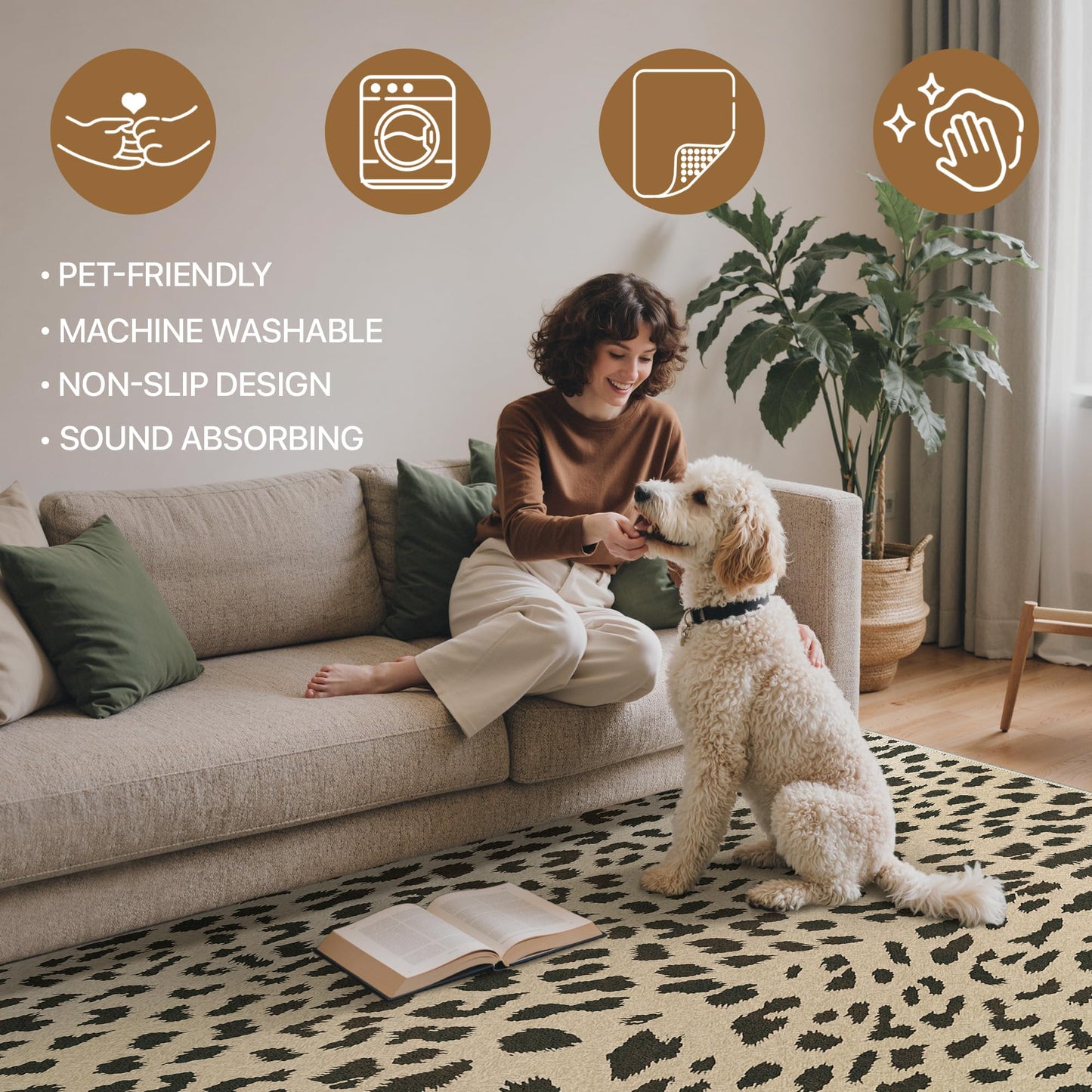 Bavni Leopard Rugs Cheetah Print Rug 5x7 Area Rugs Washable for Living Room Animal Rug Ultra-Thin Non Slip Cool Cute Girly Carpet Bedroom Dining Room Dorm Home Office, Light Brown