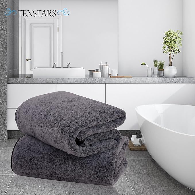TENSTARS Silk Hemming Bath Towels