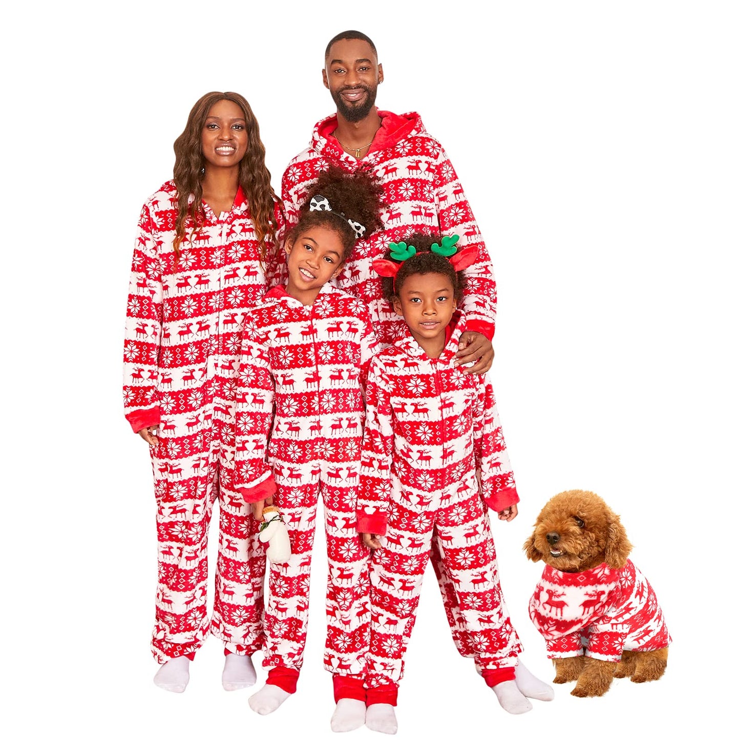 PopReal Christmas Pajamas for Family Onesies Plus Size and Dog, Matching PJs Hoodie Sleeper Snowflake Plush Cozy Warm