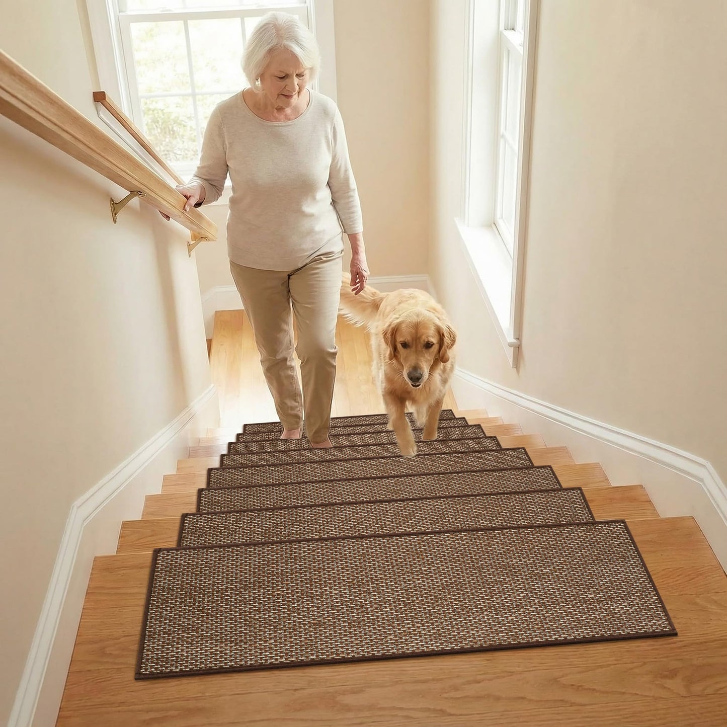 RULDGEE Stair Treads Non Slip for Wooden Steps Indoor 9"x30",15 Pack Stair Runner Peel and Stick Carpet Stair Treads for Kids and Dogs,Machine Washable,Brown