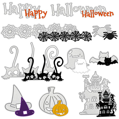9 Pieces Halloween Cutting Dies Set Pumpkin Skull House Shape Template Metal Cutting Stencils for Halloween Scrapbook Card Making DIY Crafts Favors