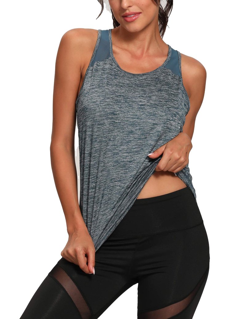 Aeuui Womens Workout Tops for Women Racerback Tank Tops Mesh Yoga Shirts Athletic Running Sleeveless Gym Clothes Blue Black