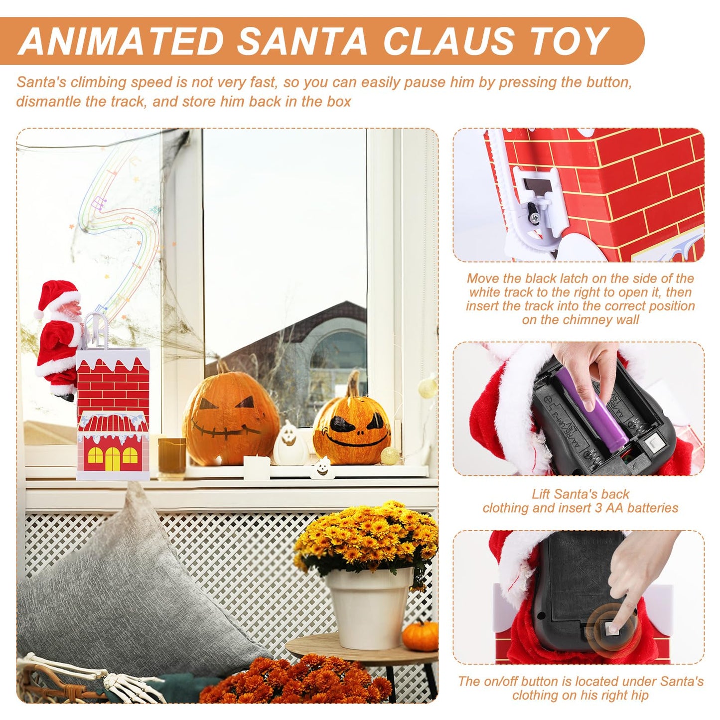 Gfilay Electric Chimney Climbing Santa Claus Music Toys, Desktop Ornament Novelty Climbing Santa Toy Moves Up and Down, Animated Christmas Decoration, Xmas Gifts