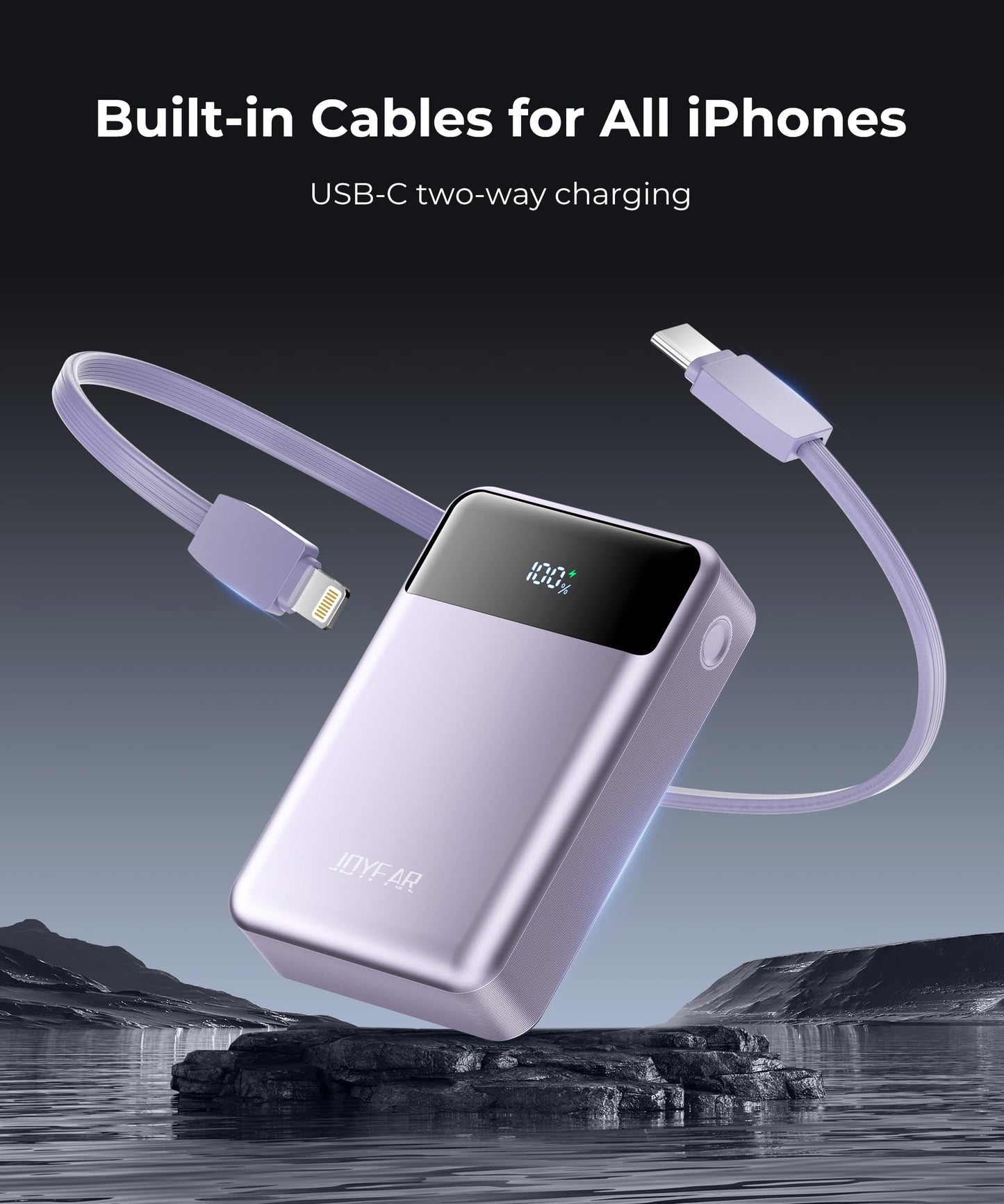 Portable-Charger-Power-Bank Travel Essentials Battery Pack USB C 30000mAh Built in Cable 22.5W Phone Fast Charging Powerbank Compatible with iPhone 16 15 14 13 12 11 iPad Samsung Google Xiaomi