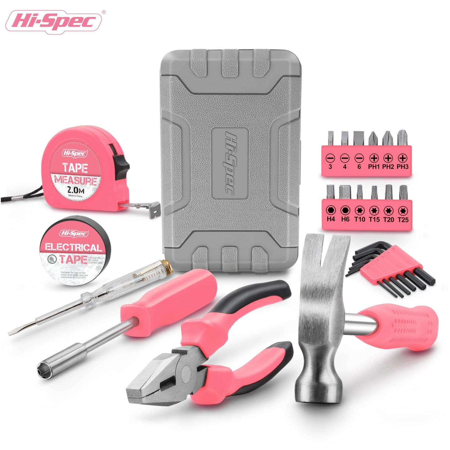 Hi-Spec 24pc Pink Tool Kit for Women – Mini DIY Household Set with Starter Basic Hand Tools for Home & Office, Compact Toolbox for Ladies DIY Projects and Everyday Use