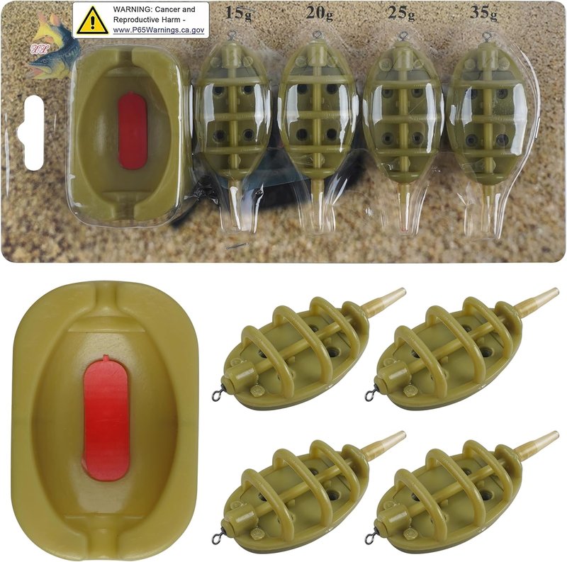 Carp Fishing Method Feeders Set - 4 Inline Feeders with Quick Release Mould | Tackle Kit for Bait Holder Tool