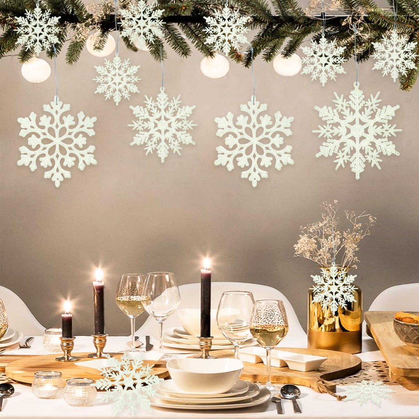 Christmas Snowflake Ornament Glow in The Dark Decorations- 36Pcs Luminous Plastic Snowflake Ornaments for Christmas Tree Decorations Winter Wonderland Bedroom Home Frozen Party Supplies