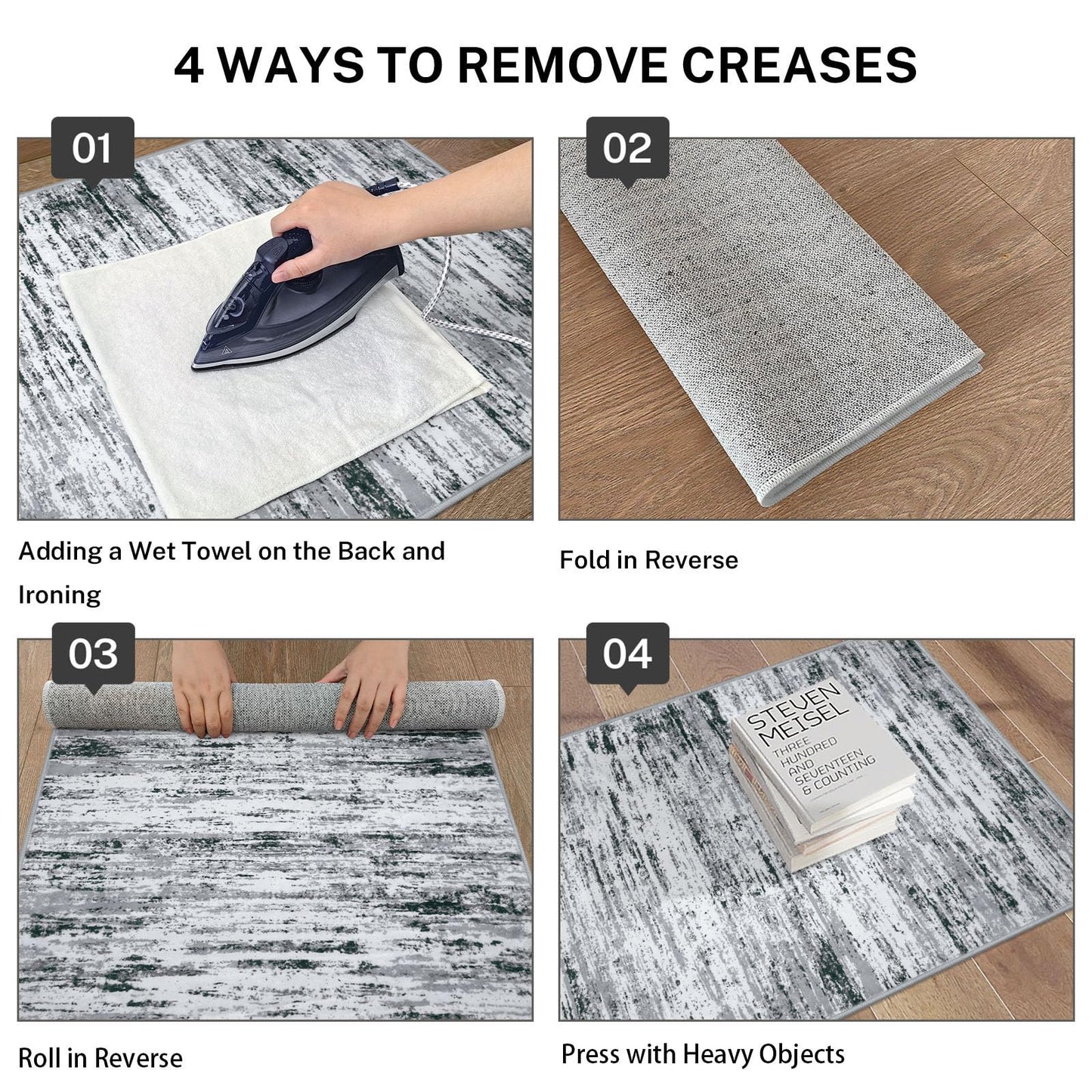Lansny Modern Abstract Entryway Rug Indoor 2x3 Washable Rug Non-Slip Soft Small Area Rug Black Grey White Kitchen Mats Thin Print Faux Wool Floor Carpet Throw Rugs for Entrance Bedroom Home Decor