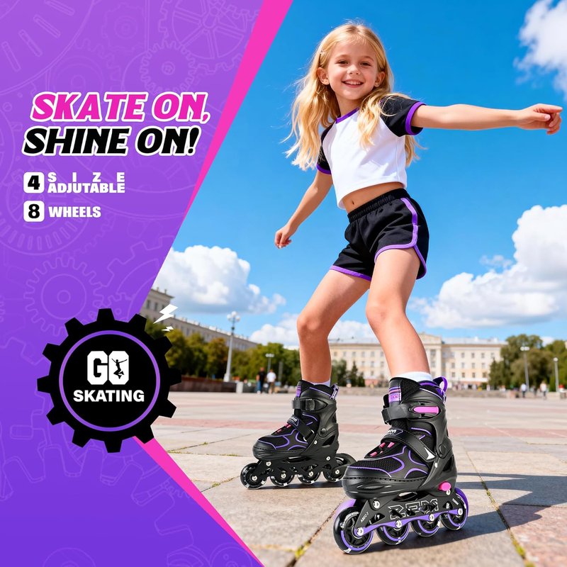 Inline Skates for Kids | Adjustable Light Up Roller Skates for Ages 5-12 - Perfect for Beginners