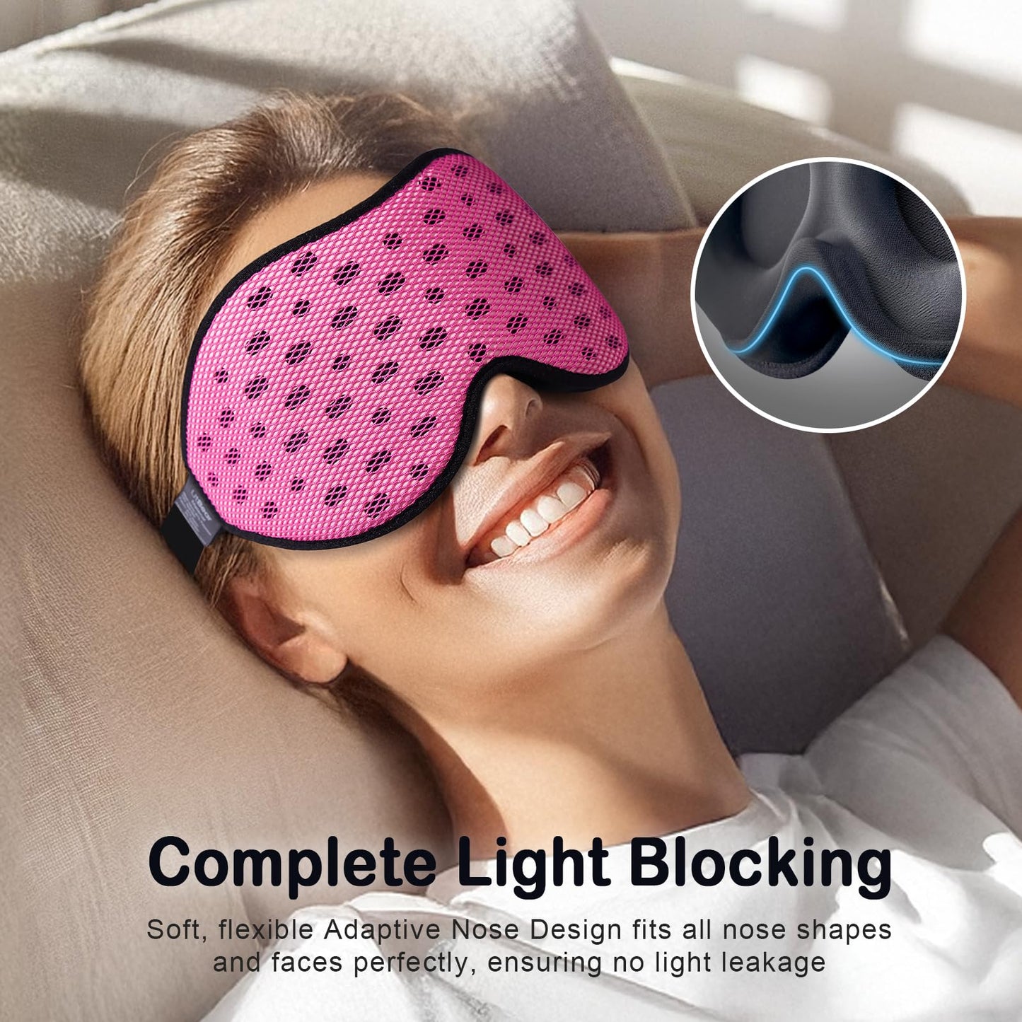 LitBear Breathable Sleep Mask, 3D Eye Mak Sleep for Side Sleepers Women Men, Light Blocking Sleeping Mask with Adjustable Strap, Soft Lightweight Eye Cover for Travel, Night Work, Nap, Office - Blue