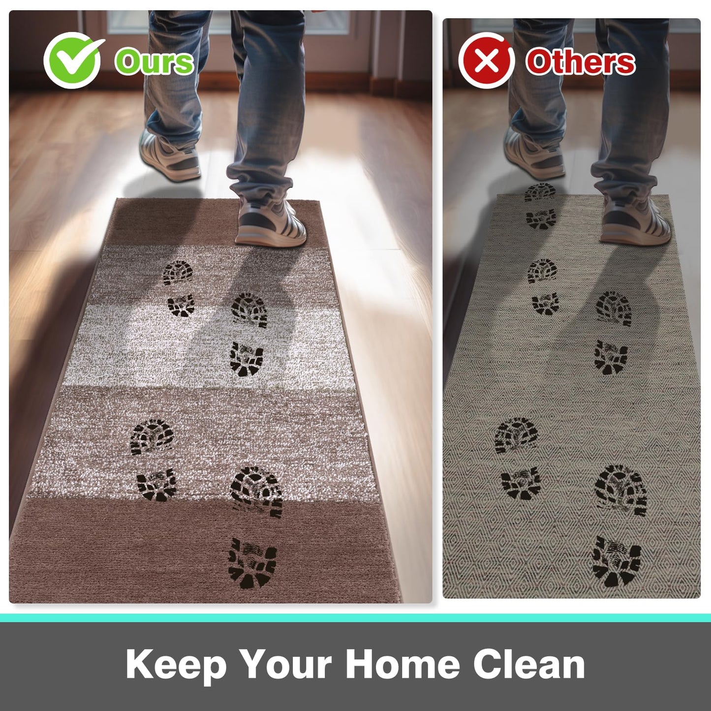 Vaukki Indoor Doormat Entryway Door Mat, Non Slip Absorbent Mud Trapper Mat Inside Floor Mat, Washable Door Carpet for Entryway (24''x71'', Coffee)