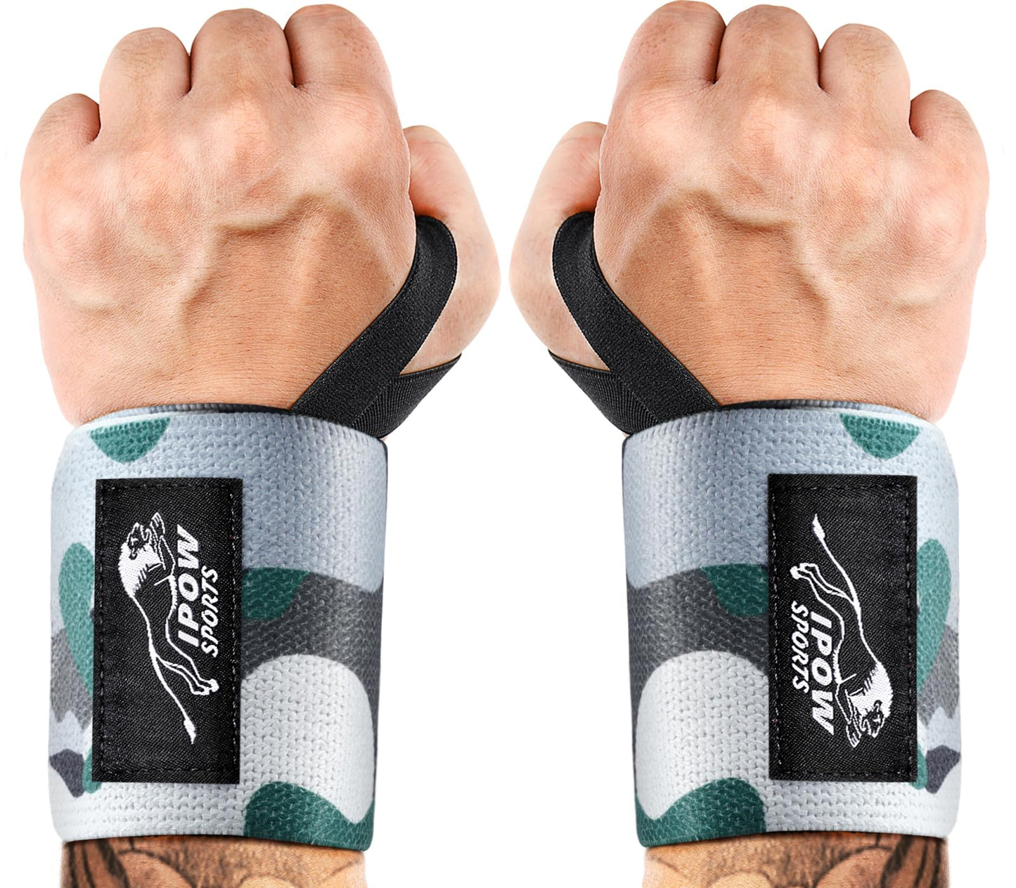 IPOW 18'' Professional Wrist Wraps for Weightlifting 2 Pack(IPF Approved), Heavy Duty Gym Wrist Straps for Working Out, Weight Lifting Wrist Brace for Men & Women, Wrist Support with Thumb Loop