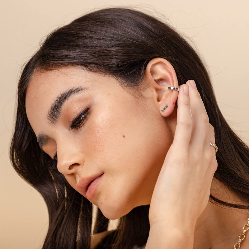 PAVOI 14K White Gold Plated Modern Ear Cuff | Womens Ear Lobe Cuff | Piercing Free Earring