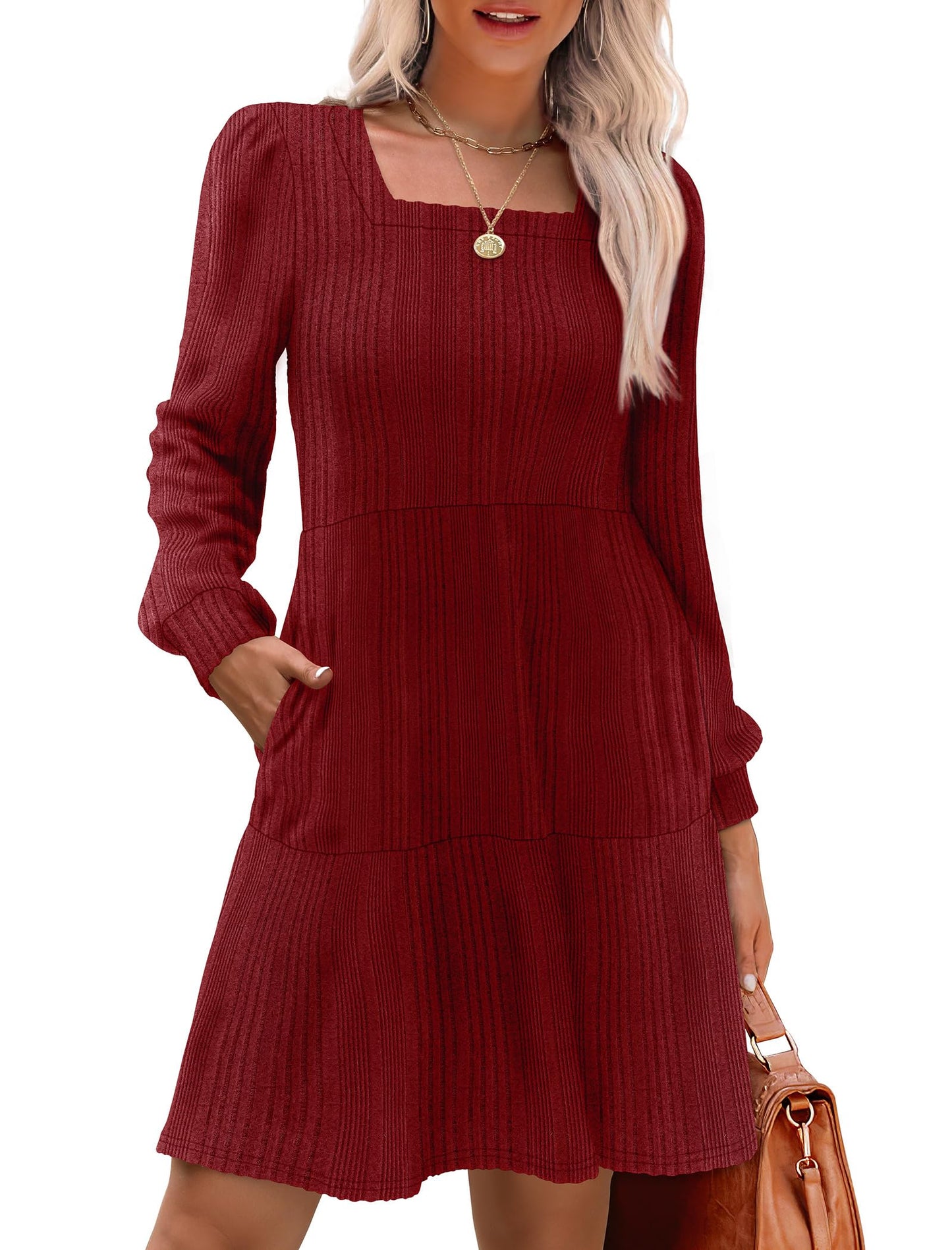Christmas Dresses for Women Long Sleeve Flowy Winter Dress 2025 Red M
