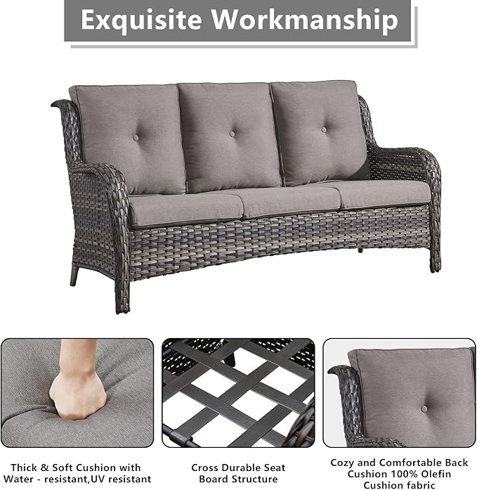 Rilyson Wicker Patio Furniture Set - 7 Piece Rattan Outdoor Sectional Conversation Sets with 4 Swivel Rocking Chairs,2 Ottomans and 1 Sofa for Porch Deck Garden(Mixed Grey/Grey)