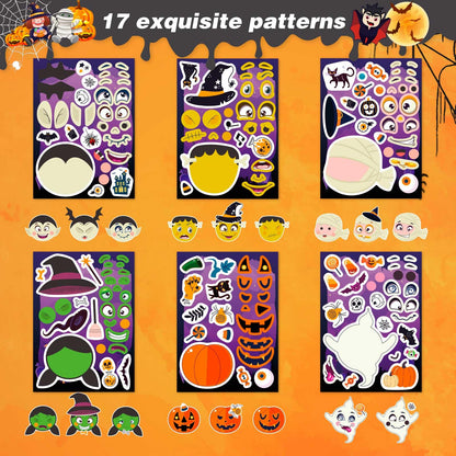 24 PCS Make-a-face Halloween Sticker Make Your Own Halloween Character Mix and Match Sticker with Vampire, Witch, Mummies Zombies, Ghost and Pumpkin Trick or Treat Halloween Goodie Bag Fillers
