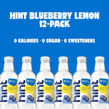 Hint Water Blueberry Lemon, Pure Water Infused with Blueberries & Lemons, Zero Sugar, Zero Calories, Zero Sweeteners, Zero Preservatives, Zero Artificial Flavors, 16 Fl Oz (Pack of 12)