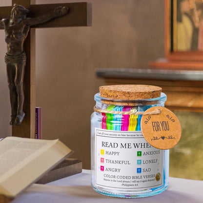 Bible Verse Jar, Read Me When Bible Verses Jar for Daily Encouragement, Christian Gifts for Women, Valentines Day Gifts For Him, Her, Birthday Gift for Mom, Prayer Cards With A 48-inch Ribbon Bow