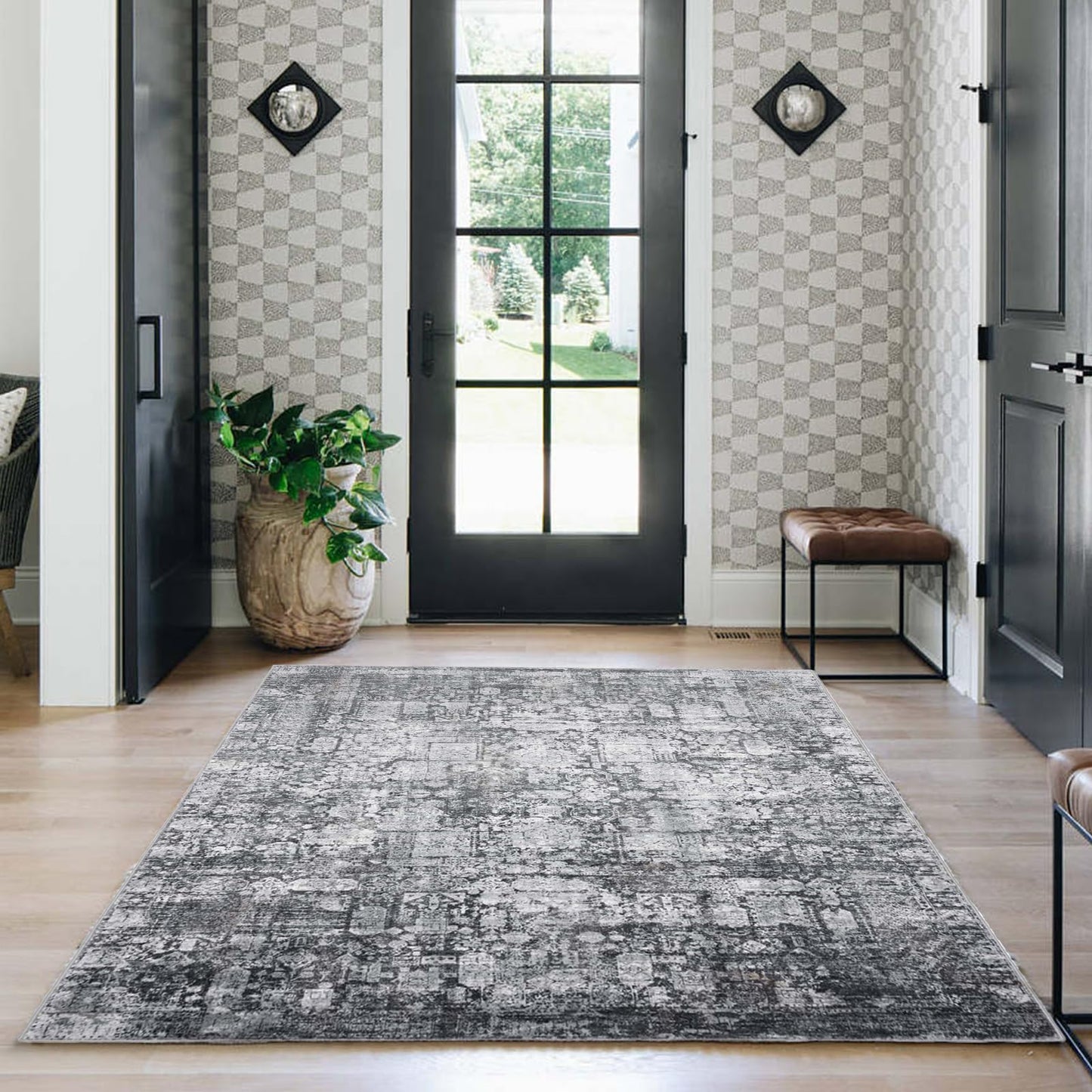 Domitapis Area Rug 5×7, Vintage Boho Rug,Ultra-Soft Low Pile, Washable, Non Slip,Stain Resistant Printed Carpet for Living Room Bedrooms Playroom Office Kitchen, Dark Stone