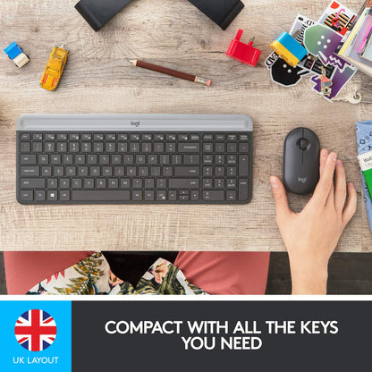 Logitech MK470 Slim Wireless Keyboard & Mouse Combo for Windows, 2.4GHz Unifying USB-Receiver, Low Profile, Whisper-Quiet, Long Battery Life, Optical Mouse, PC/Laptop, QWERTY UK Layout - Black