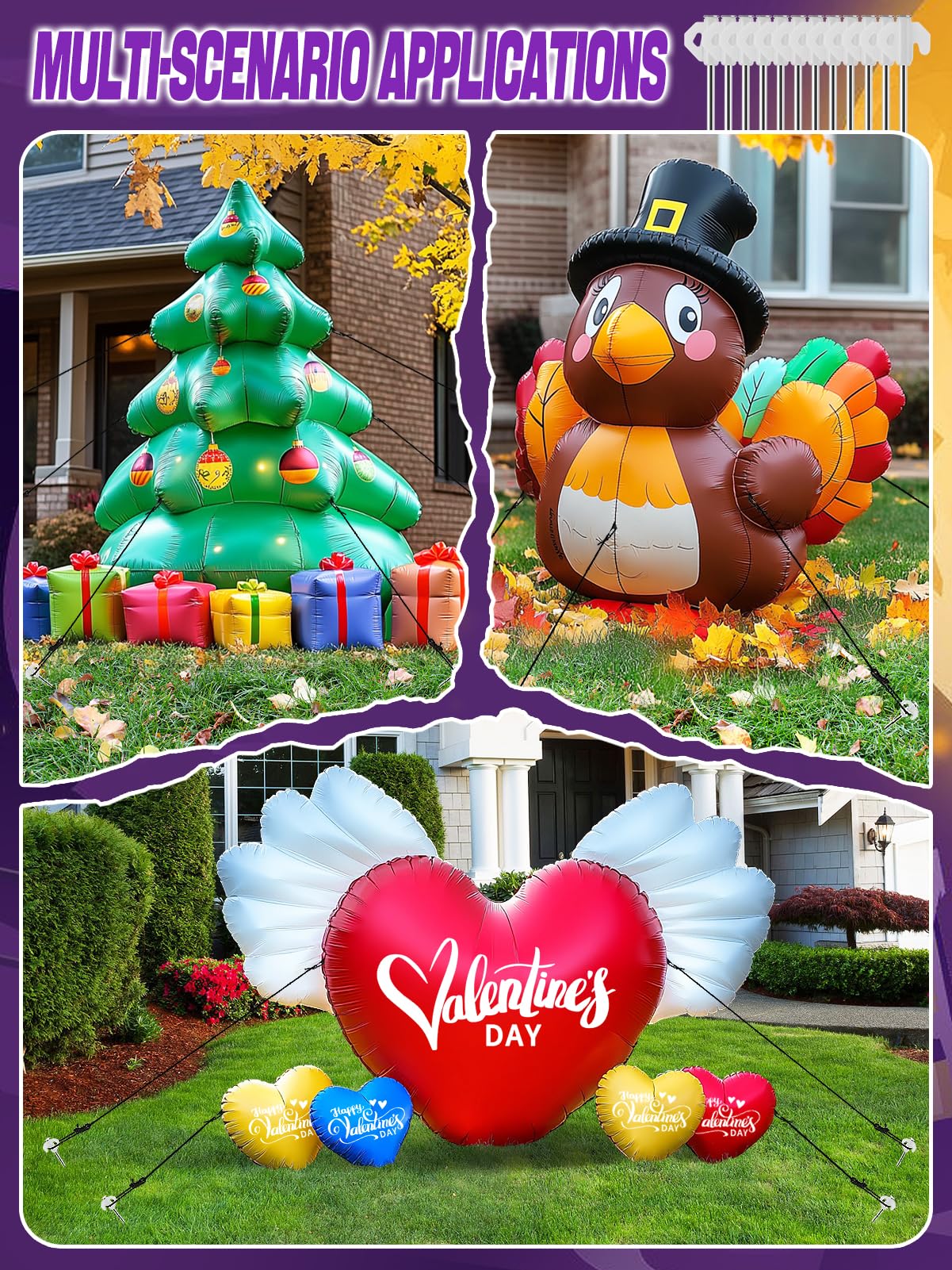 12 Pcs Halloween Metal Inflatables Stakes - Heavy Duty Inflatable Stakes and Tethers, Yard Ground Blow Up Stake Pegs for Halloween Outdoor Inflatable Decoration Tie Downs Gifts