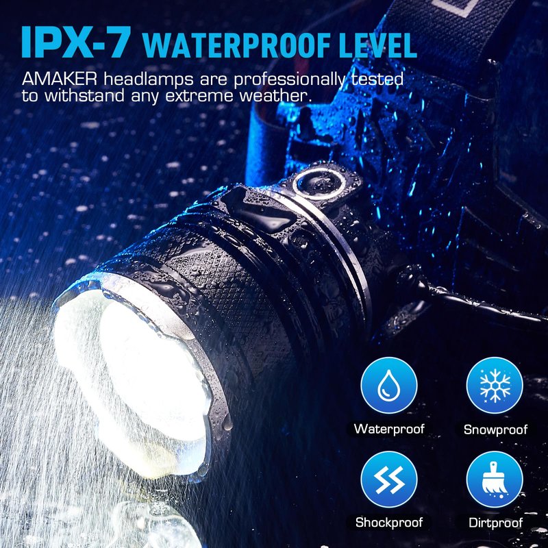 LED Headlamp Rechargeable 99000 High Lux, 9000mAh Long Battery Head Lamp with 12 Modes, IPX7 Waterproof USB Rechargeable Headlight, Zoomable Headlamp for Adults, 90° Adjustable for Camping Hunting