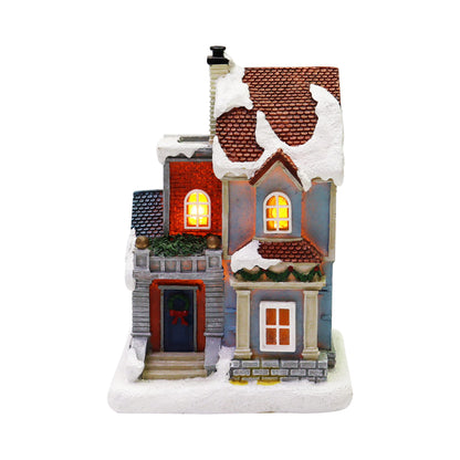 MOMENTS IN TIME Christmas Village Set 12-Piece with LED Lights Miniature Christmas Houses Church Lighted Holiday Décor for Tabletop Mantel Village Display Gift-Ready Packaging